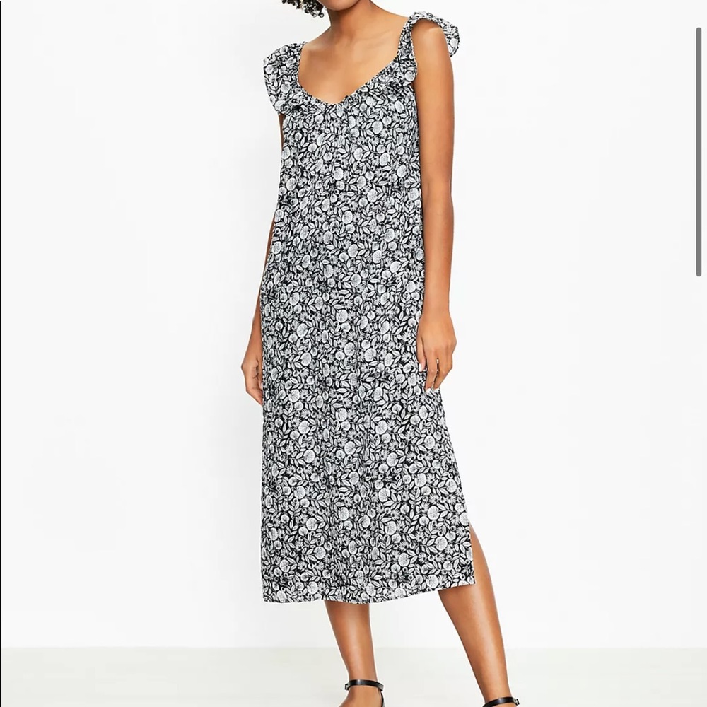 NWT LOFT Palm Flutter strap midi dress size small